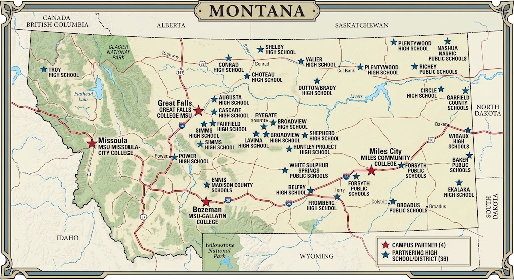 map of montana showing grant awards and schools
